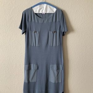 Lacoste Knit and Silk Bluish Grey Dress